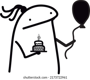 Birthday Flork Meme Balloon And Cake Girl