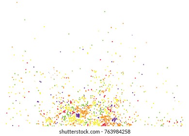 Birthday foil confetti glitter sparkles blow. Particles random background. Colourful explosion of dots. Grainy textured holiday birthday design for greeting cards visuals. Vector.