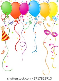 Birthday Frame Birthday Frame with Balloon, streamer and carnival mask, element for design, vector illustration