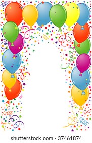 Birthday Frame with Balloon and streamer, element for design, vector illustration