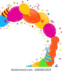 Birthday Frame with Balloon, Streamer and Party Hat, element for design, vector illustration