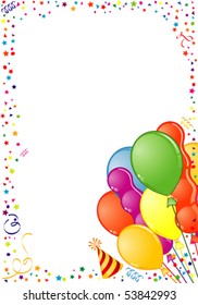 Birthday Frame with Balloon, Streamer and Party Hat, element for design, vector illustration