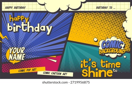 Birthday frame Comic colorful panel background vintage retro style