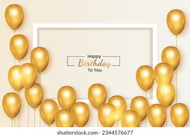 Birthday frame with Realistic  golden balloon set with golden confitty balloon 