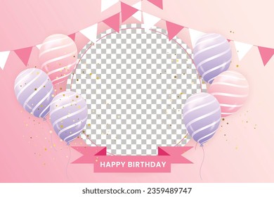 Birthday frame with realistic pink and purple   balloons set  Birthday background with realistic balloons