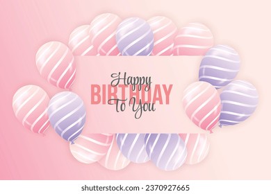 Birthday frame with realistic pink and purple   balloons set  Birthday background with realistic balloons