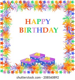 birthday frame.letters and gifts in a colorful abstract frame, vector