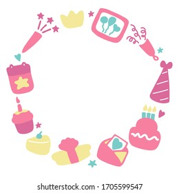 Birthday frames. Celebration b-day icon set. Hand drawn elements. Vector