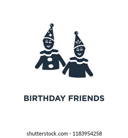 Birthday Friends icon. Black filled vector illustration. Birthday Friends symbol on white background. Can be used in web and mobile.