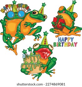 Birthday frog animal character, happy, fun, funny,
