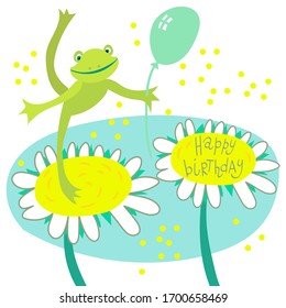 Birthday funny frog vector greeting card template