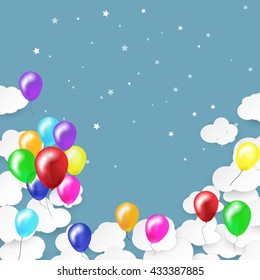 Birthday Garlands and Balloons on blue sky