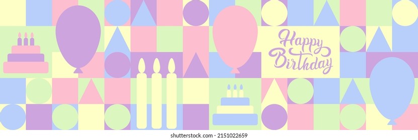 Birthday - a geometric background in pastel colors, a holiday of childhood, fun and joy. Trendy seamless pattern for textile or wallpaper, website cover.