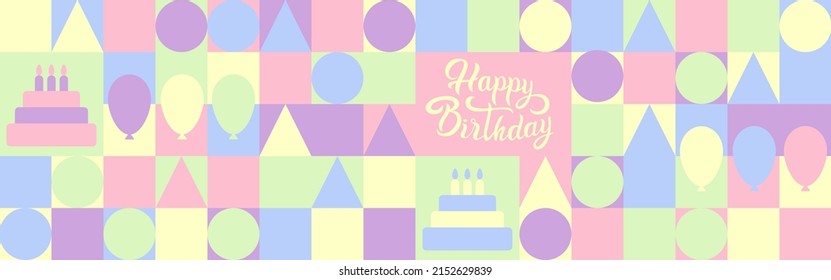 Birthday - a geometric background in pastel colors, a holiday of childhood, fun and joy. Trendy seamless pattern for textile or wallpaper, website cover.