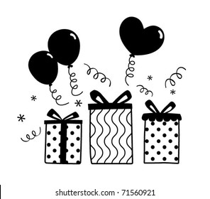 Birthday Gift Balloon Party Silhouette Vector