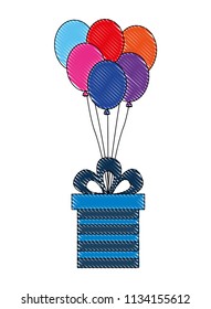 birthday gift box with balloons celebration
