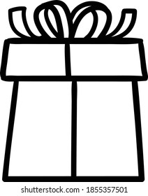 Birthday Gift box and Christmas present with ribbon and knot bow outline black and white clip art illustration on transparent background