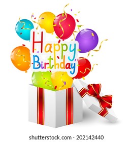 Birthday gift box with color balloons