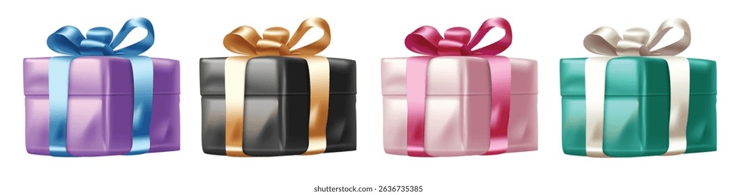 Birthday gift box colorful clipart set. Gift box elements glossy clip art in colorful object collection for any occasion decoration vector illustration.