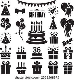 Birthday gift box icon set