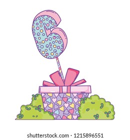 Birthday gift box and number on bushes