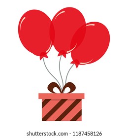 birthday gift box with red balloons decoration
