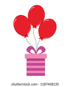 birthday gift box with red balloons decoration