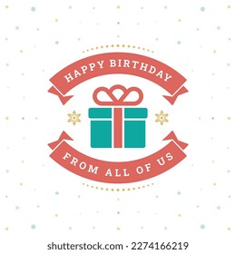 Birthday gift box ribbon vintage greeting social media post template vector flat illustration. Festive present best wishes congratulations retro ornate colored polka dots decorative design