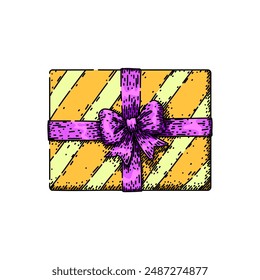 birthday gift box top view hand drawn. paper sale, celebration christmas, package gold birthday gift box top view vector sketch. isolated color illustration