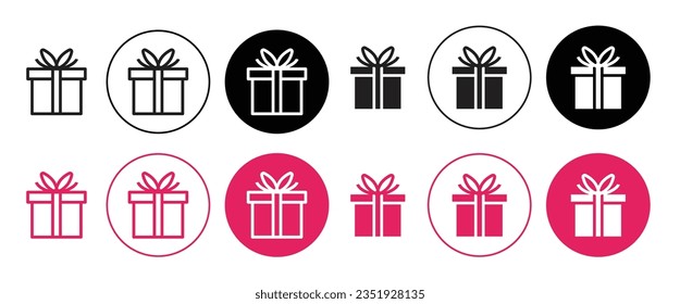 Birthday gift Box vector icon set. black and pink christmas present box symbol.  