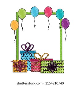 birthday gift boxes balloons frame decoration drawing