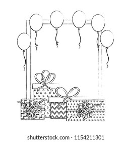 birthday gift boxes balloons frame decoration hand drawing design