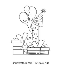 Birthday gift boxes and number in black and white