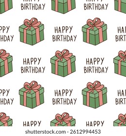 Birthday gift boxes. Seamless vector pattern for fabric design, wrapping paper, wallpapers.  Hand drawn.