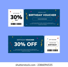 Birthday gift card template. Creative holiday gift coupon, discount voucher design. Vector illustration