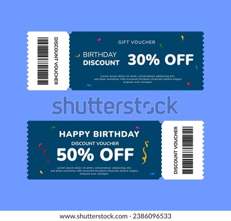 Birthday gift card template. Creative holiday gift coupon, discount voucher design. Vector illustration