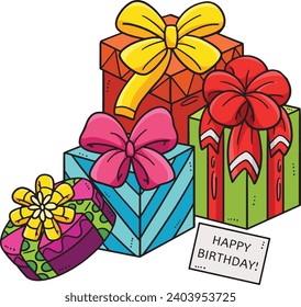 Birthday Gift Cartoon Colored Clipart Illustration