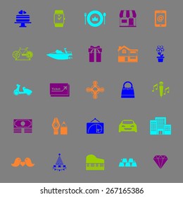 Birthday gift color icons on gray background, stock vector