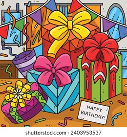 Birthday Gift Colored Cartoon Illustration