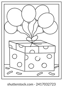 Birthday gift coloring page designed in hand drawn vector 