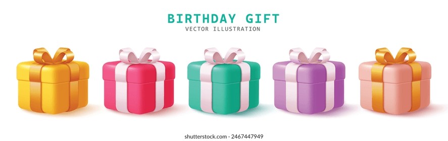 Birthday gift elements vector set design. Birthday gifts box surprise elements collection for wedding, anniversary and holiday occasion isolated white background. Vector illustration birthday gifts 