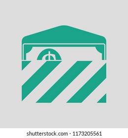 Birthday gift envelop icon with money  . Gray background with green. Vector illustration.