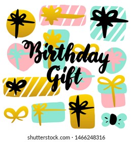 Birthday Gift Handwritten Postcard. Vector Illustration of Greeting Card Design Element.