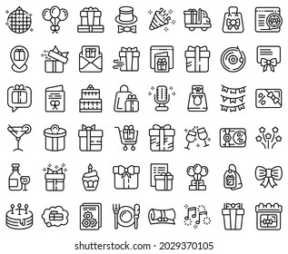 Birthday gift icons set outline vector. Box present. Ribbon package