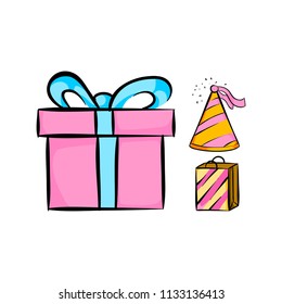 Birthday gift illustration element for logo, banner or postcard designs