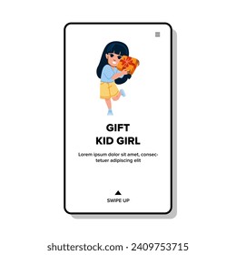 birthday gift kid girl vector. party mom, surprise give, happy box birthday gift kid girl web flat cartoon illustration