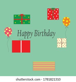birthday gift paper with boxes and balloons