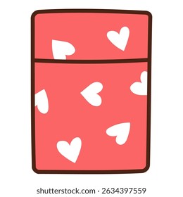 Birthday gift, present in box, wrapping paper with hearts pattern hand drawn illustration, isolated vector. Line drawing design. Birthday celebration, festival, carnival, party clip art, element