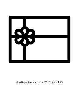 Icono de Vector de regalo de cumpleaños sobre fondo blanco. caja de regalo envuelta en una cinta con un arco