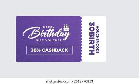 Birthday gift voucher card design. Cashback coupon promotion for birthday background vector illustration.
